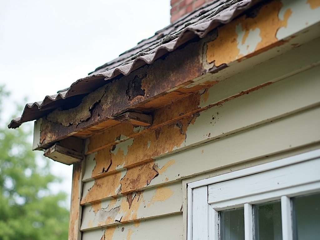 Damaged soffit panels with water damage and rot showing the need for soffit repair